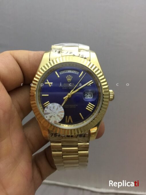 Rolex Day Date Oro Giallo Replica Quadrante Blu con Numeri Romani 128238