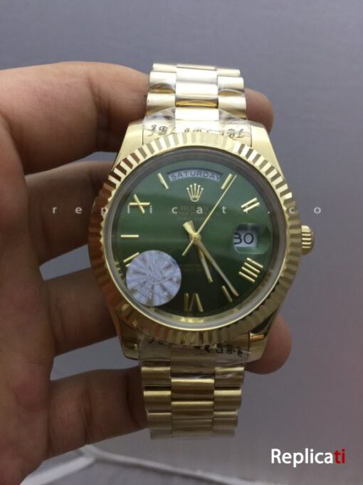 Rolex Day Date President Oro Giallo Replica Quadrante Verde con Numeri Romani 128238